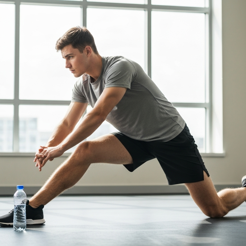 Professional athlete stretching and recovering after spine surgery